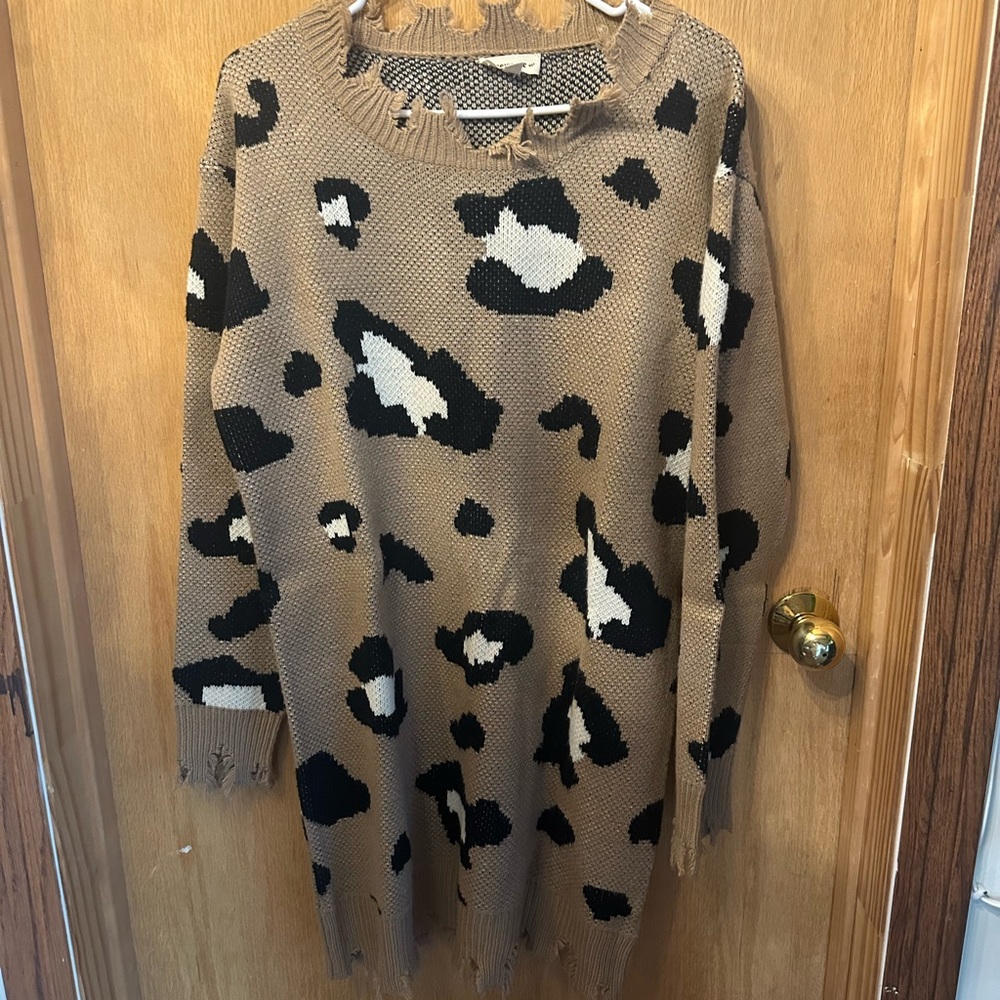 Long cheetah sweater, worn once recently dry cleaned